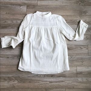 White Mock Neck Yoke Blouse